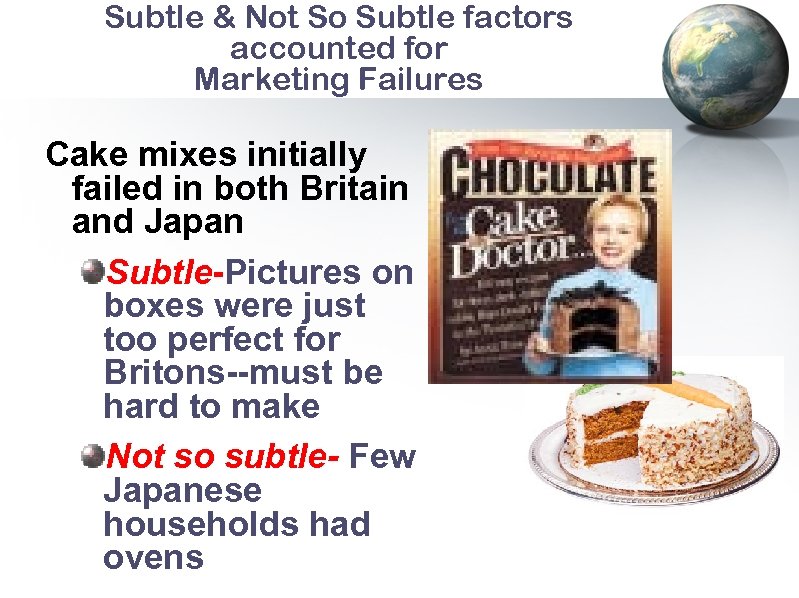 Subtle & Not So Subtle factors accounted for Marketing Failures Cake mixes initially failed