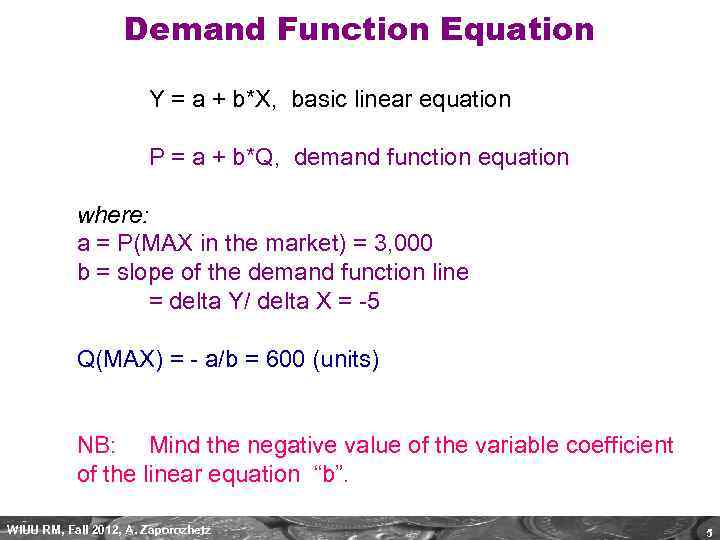 Demand Function Equation Y = a + b*X, basic linear equation P = a