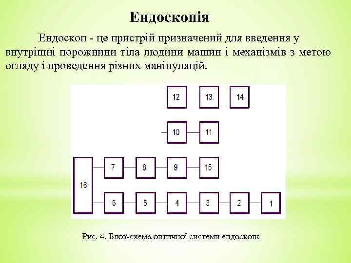 Ендоскопія Ендоскоп - це пристрій призначений для введення у внутрішні порожнини тіла людини машин