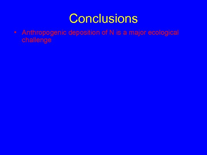 Conclusions • Anthropogenic deposition of N is a major ecological challenge 