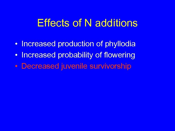 Effects of N additions • Increased production of phyllodia • Increased probability of flowering