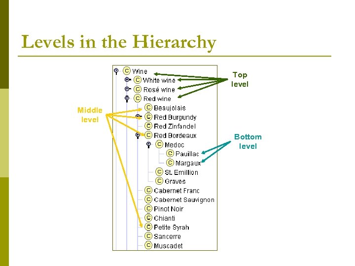 Levels in the Hierarchy Top level Middle level Bottom level 