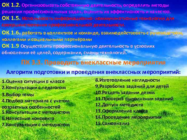 ОК 1. 2. Организовывать собственную деятельность, определять методы решения профессиональных задач, оценить их эффективность