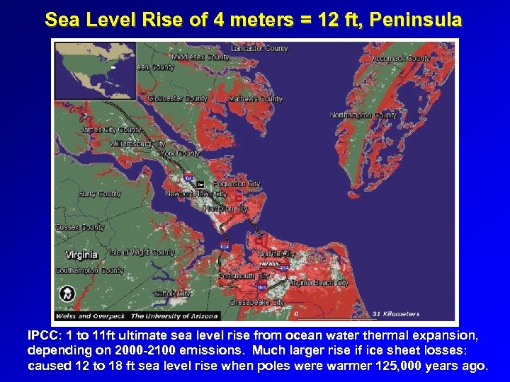 Sea Level Rise of 4 meters = 12 ft, Peninsula IPCC: 1 to 11