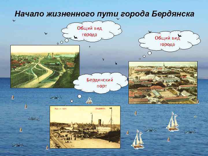 Начало жизненного пути города Бердянска Общий вид города Бердянский порт Общий вид города 