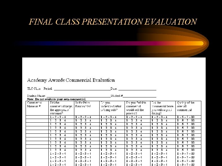 FINAL CLASS PRESENTATION EVALUATION 