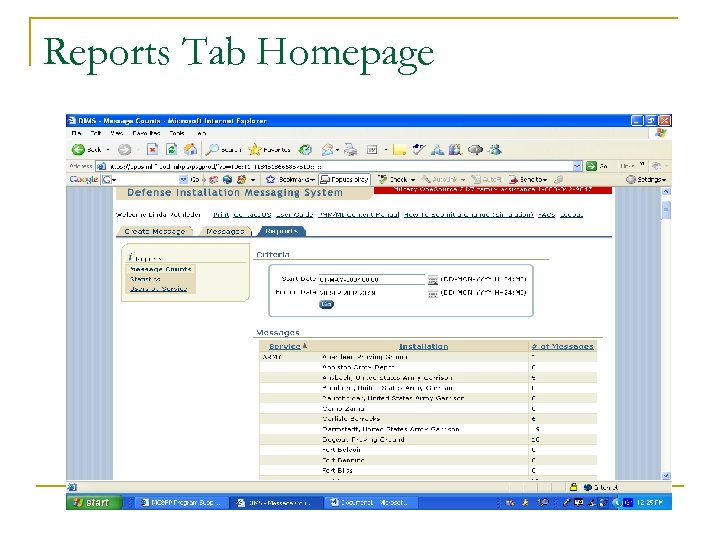 Reports Tab Homepage 