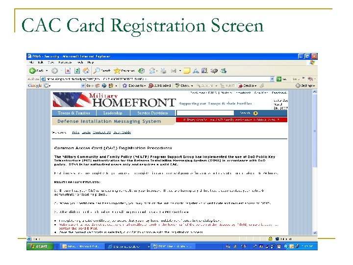 CAC Card Registration Screen 