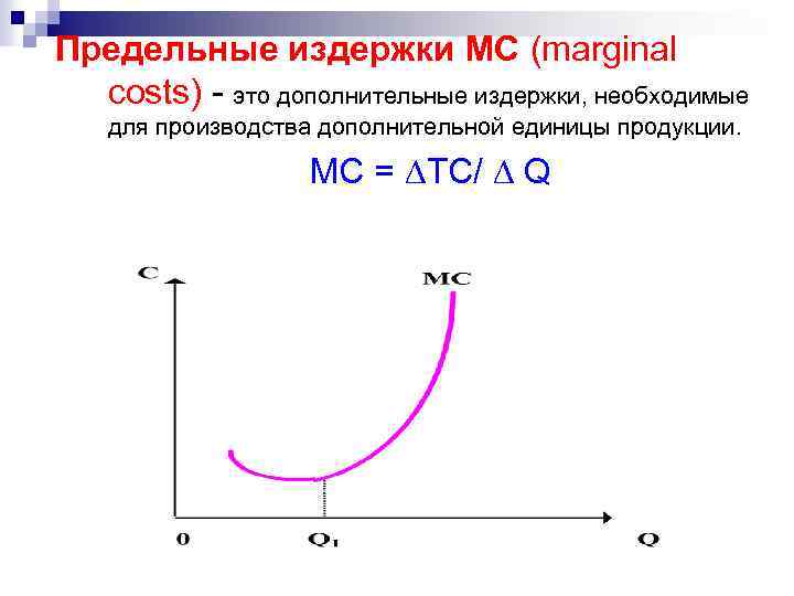 Предельные издержки MC (marginal costs) это дополнительные издержки, необходимые для производства дополнительной единицы продукции.