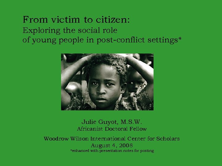 From victim to citizen: Exploring the social role of young people in post-conflict settings*