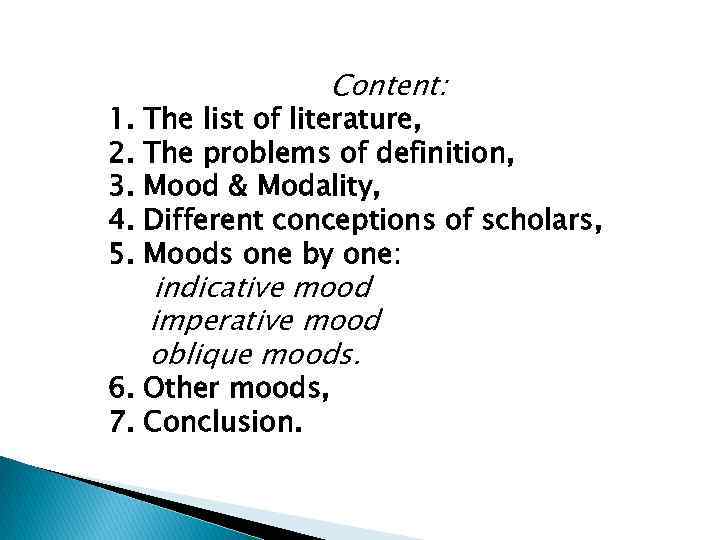 1. 2. 3. 4. 5. Content: The list of literature, The problems of definition,