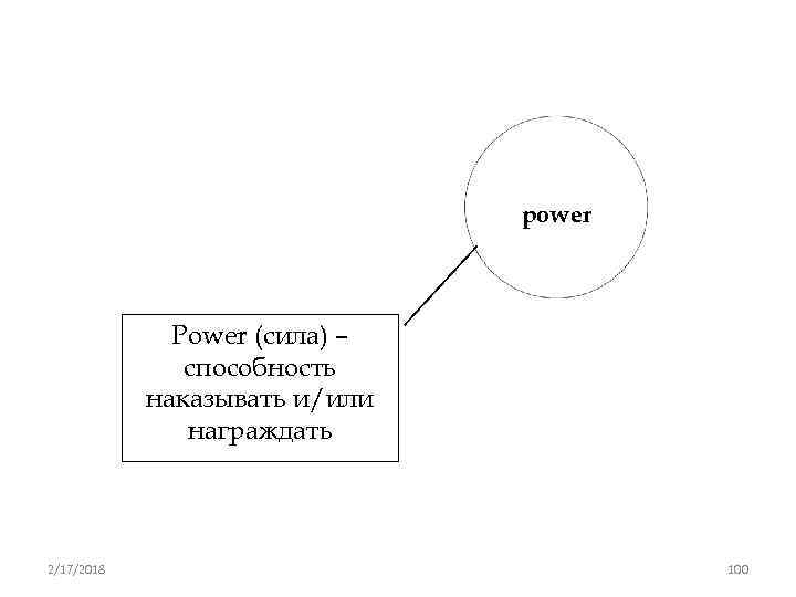power Power (сила) – способность наказывать и/или награждать 2/17/2018 100 
