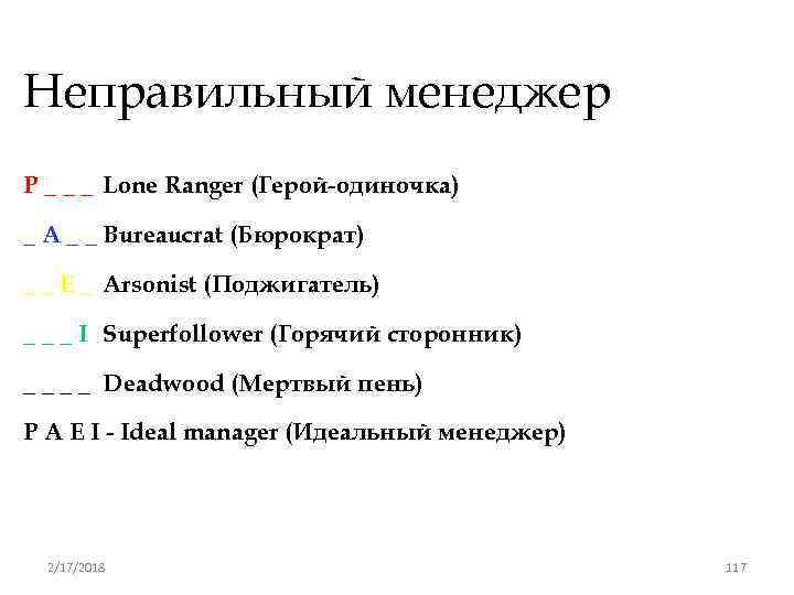 Неправильный менеджер P _ _ _ Lone Ranger (Герой-одиночка) _ A _ _ Bureaucrat