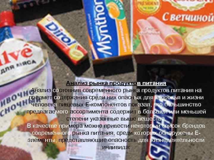 Анализ рынка продуктов питания Анализ состояния современного рынка продуктов питания на предмет содержания среди