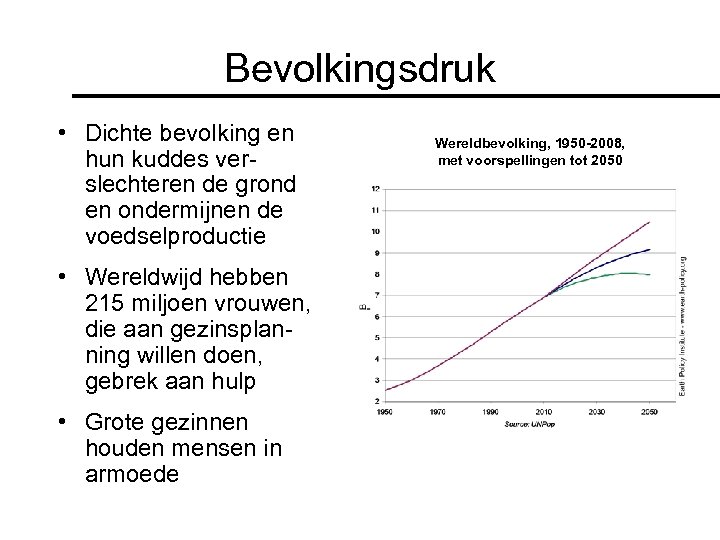 Bevolkingsdruk • Dichte bevolking en hun kuddes verslechteren de grond en ondermijnen de voedselproductie