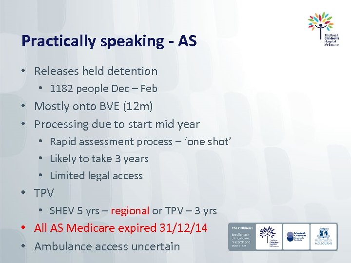 Practically speaking - AS • Releases held detention • 1182 people Dec – Feb
