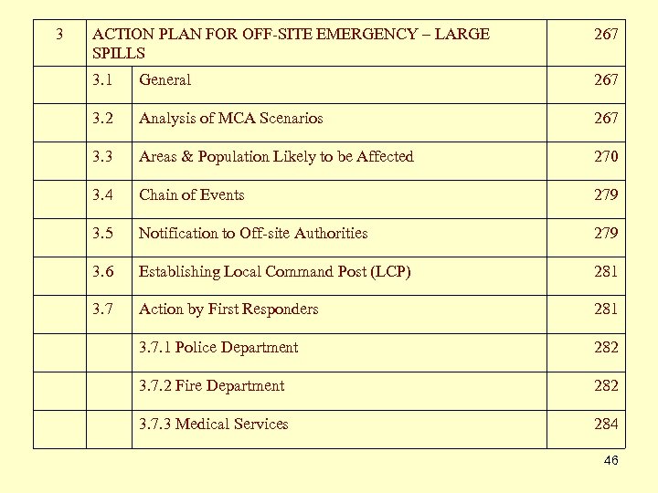 3 ACTION PLAN FOR OFF-SITE EMERGENCY – LARGE SPILLS 267 3. 1 General 267