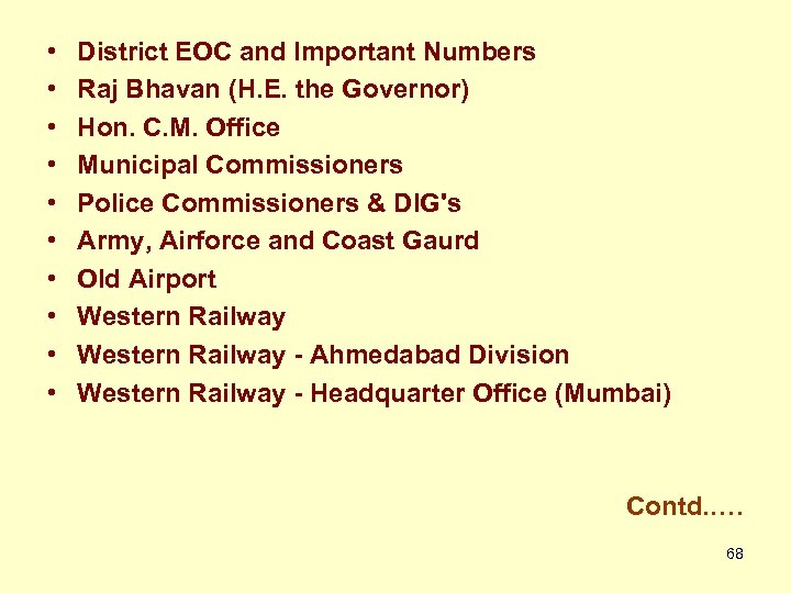  • • • District EOC and Important Numbers Raj Bhavan (H. E. the