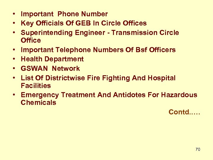  • Important Phone Number • Key Officials Of GEB In Circle Offices •