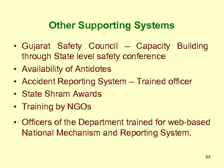 Other Supporting Systems • Gujarat Safety Council – Capacity Building through State level safety