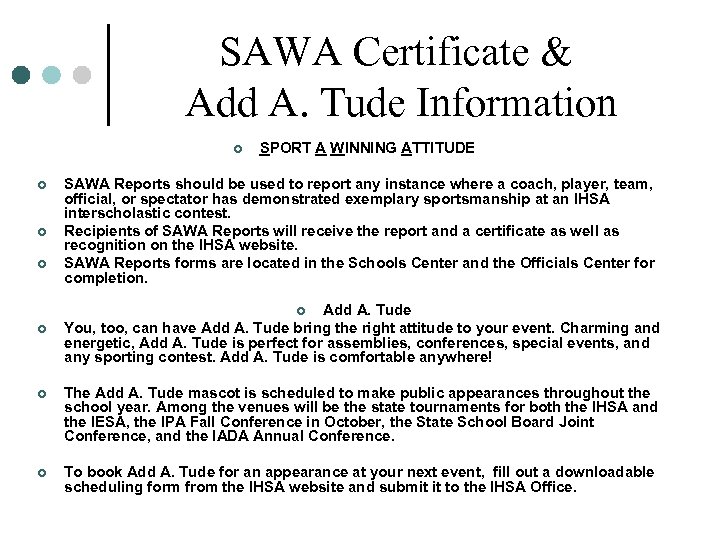 SAWA Certificate & Add A. Tude Information ¢ ¢ SPORT A WINNING ATTITUDE SAWA