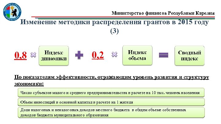 Министерство финансов Республики Карелия Изменение методики распределения грантов в 2015 году (3) 0, 8