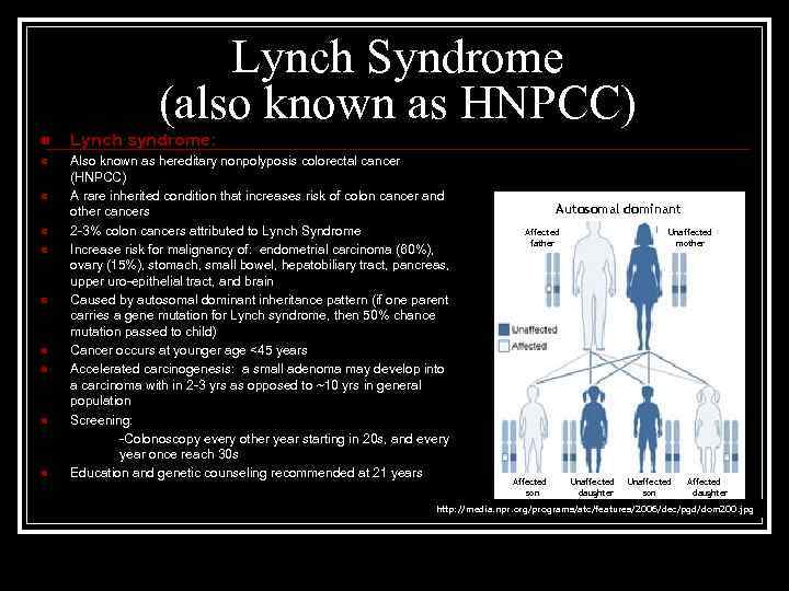 Lynch Syndrome (also known as HNPCC) n Lynch syndrome: n Also known as hereditary