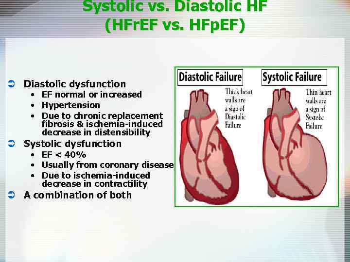 Systolic vs. Diastolic HF (HFr. EF vs. HFp. EF) Ü Diastolic dysfunction • EF
