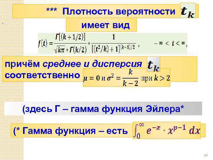 . *** Плотность вероятности имеет вид причём среднее и дисперсия соответственно (здесь Г –