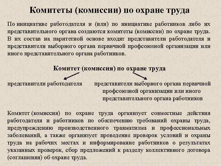 Комитеты (комиссии) по охране труда По инициативе работодателя и (или) по инициативе работников либо