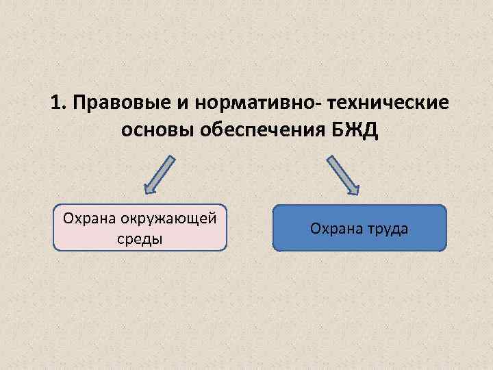 1. Правовые и нормативно- технические основы обеспечения БЖД Охрана окружающей среды Охрана труда 