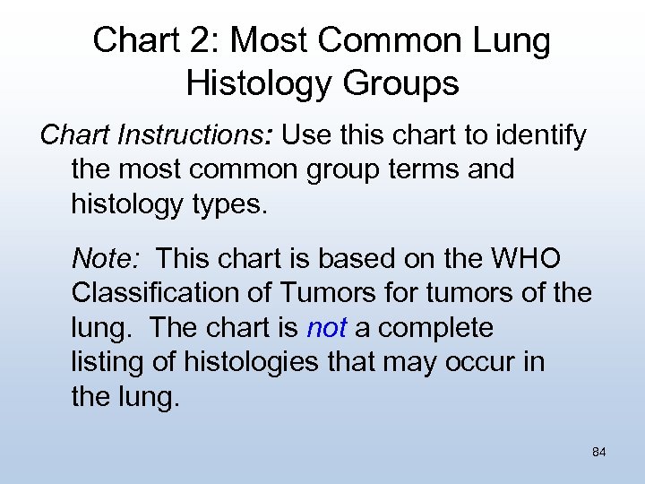 Chart 2: Most Common Lung Histology Groups Chart Instructions: Use this chart to identify