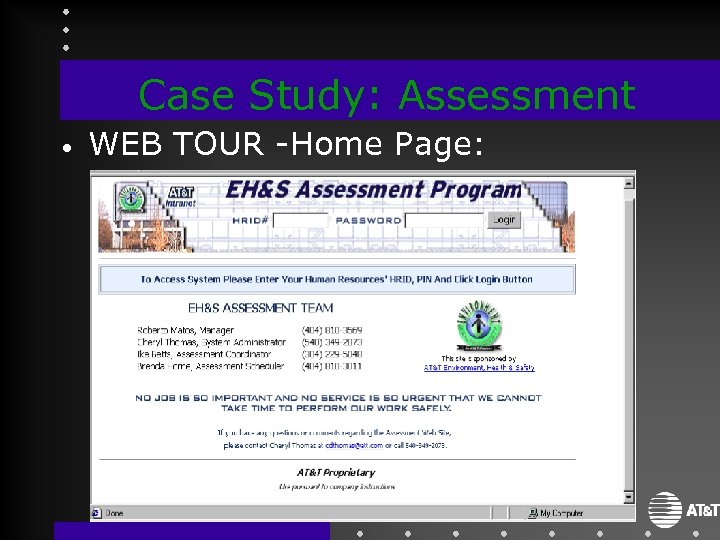 Case Study: Assessment • WEB TOUR -Home Page: 