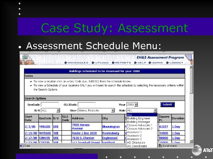 Case Study: Assessment • Assessment Schedule Menu: 