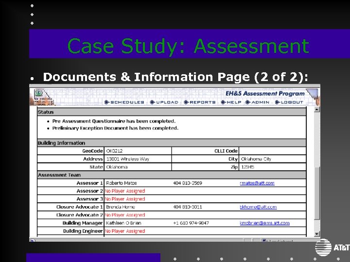 Case Study: Assessment • Documents & Information Page (2 of 2): 