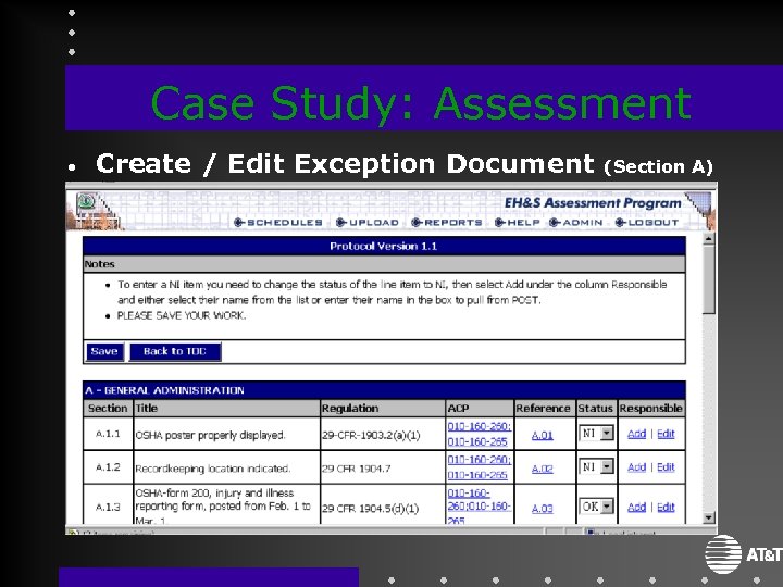 Case Study: Assessment • Create / Edit Exception Document (Section A) 