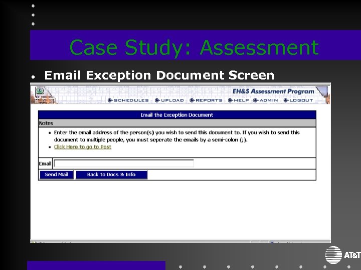 Case Study: Assessment • Email Exception Document Screen 