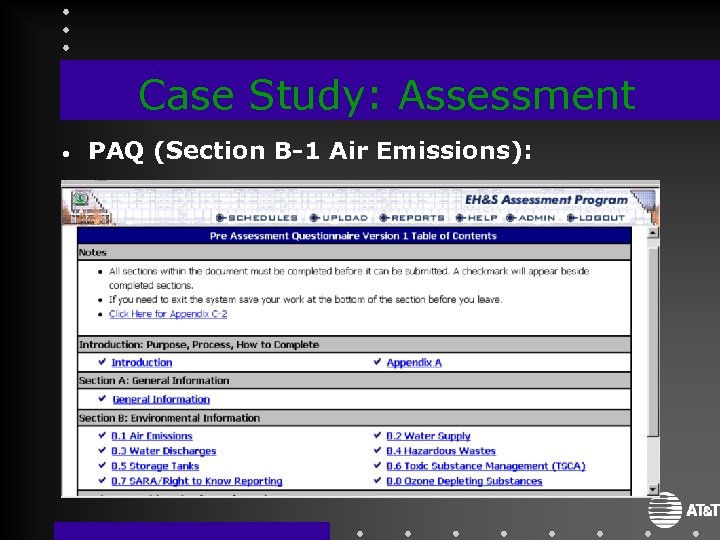 Case Study: Assessment • PAQ (Section B-1 Air Emissions): 