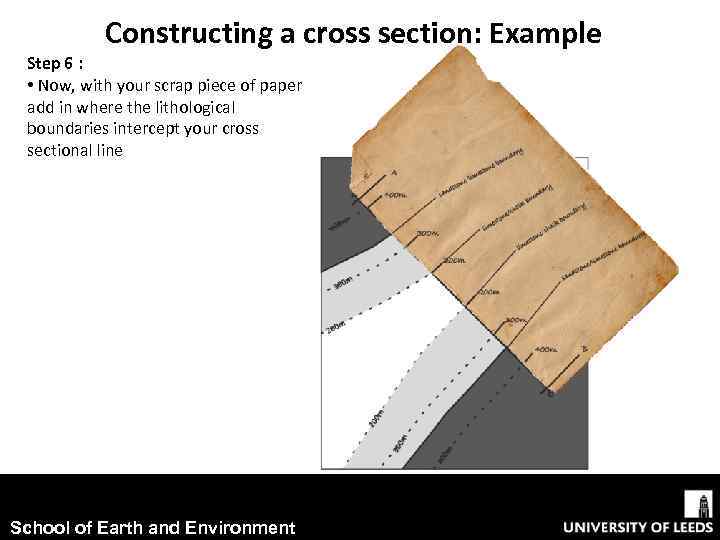 Constructing a cross section: Example Step 6 : • Now, with your scrap piece