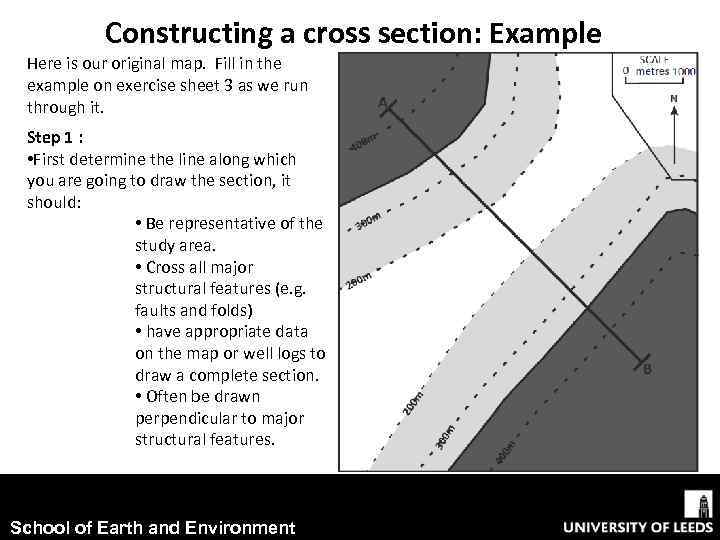 Constructing a cross section: Example Here is our original map. Fill in the example