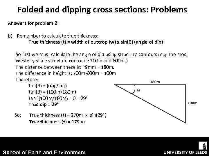 Folded and dipping cross sections: Problems Answers for problem 2: b) Remember to calculate