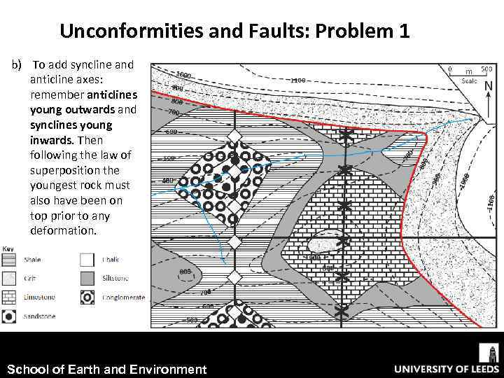 Unconformities and Faults: Problem 1 b) To add syncline and anticline axes: remember anticlines