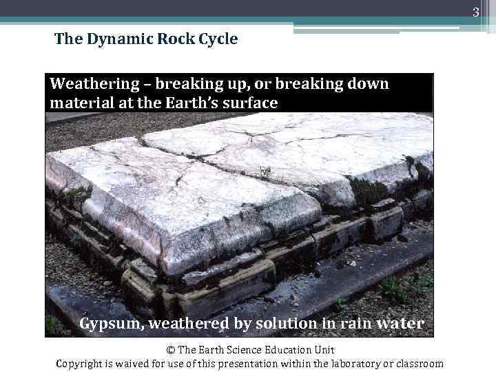 3 The Dynamic Rock Cycle Weathering – breaking up, or breaking down material at