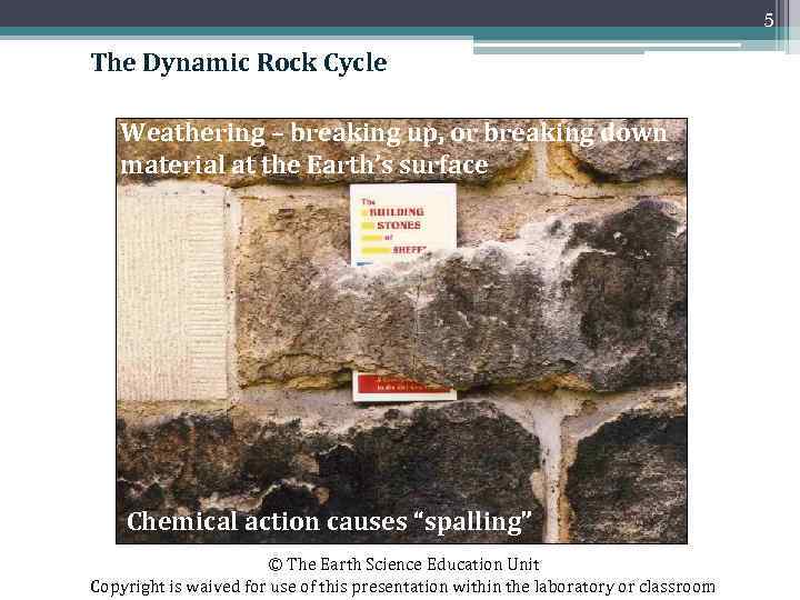 5 The Dynamic Rock Cycle Weathering – breaking up, or breaking down material at