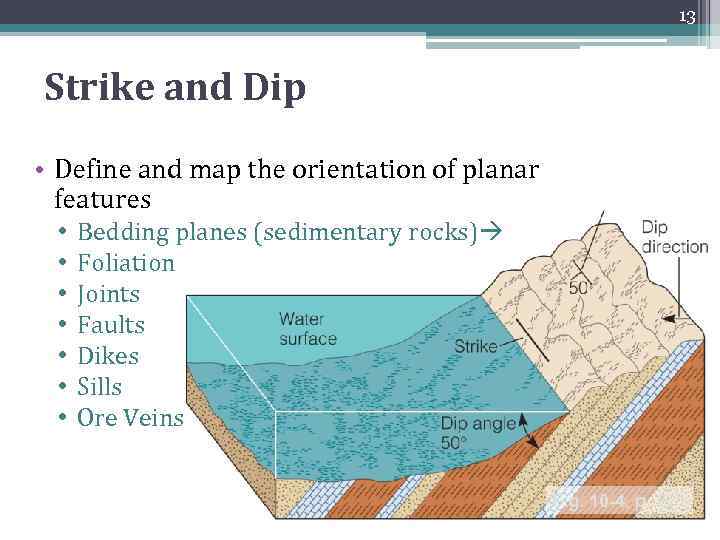 13 Strike and Dip • Define and map the orientation of planar features •