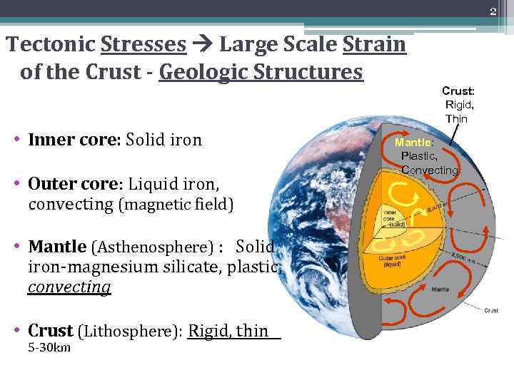 2 Tectonic Stresses Large Scale Strain of the Crust - Geologic Structures Crust: Rigid,