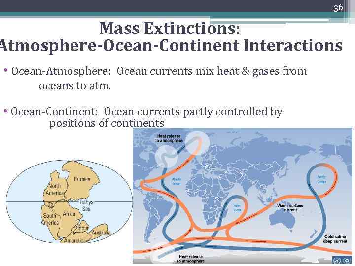 36 Mass Extinctions: Atmosphere-Ocean-Continent Interactions • Ocean-Atmosphere: Ocean currents mix heat & gases from