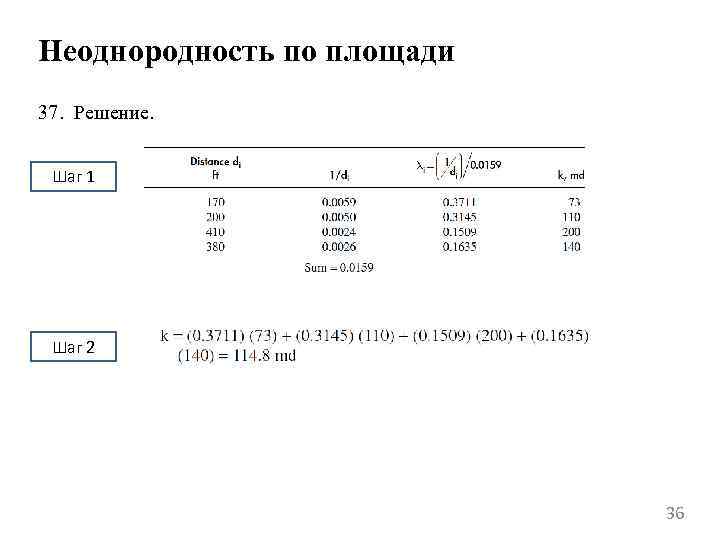 Неоднородность по площади 37. Решение. Шаг 1 Шаг 2 36 