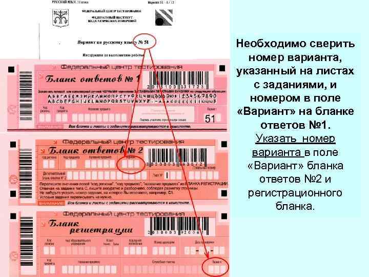Необходимо сверить номер варианта, указанный на листах с заданиями, и номером в поле «Вариант»