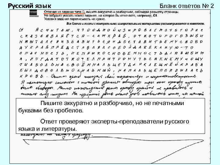 Русский язык Бланк ответов № 2 Пишите аккуратно и разборчиво, но не печатными буквами
